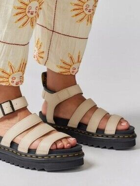 Dr. Martens Beige Triple-Strap Platform Sandals